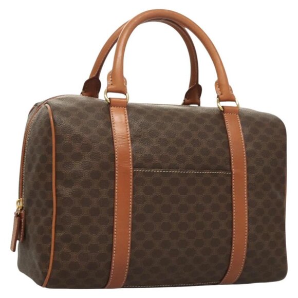 CELINE Macadam Canvas Hand Bag PVC Leather Brown Gold - Picture 1 of 15